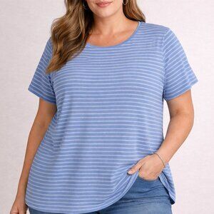 Croft & Barrow Blue White Stripe Tee Women’s 2XL Casual Short Sleeve